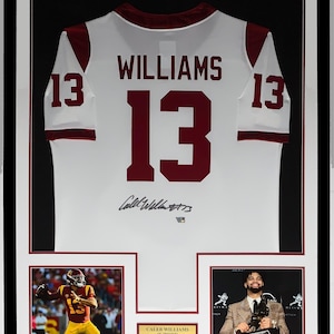 Caleb Williams Autographed Authentic USC Jersey with #1 NFL Draft Pick Plate - Fanatics COA Authenticated - Professionally Framed & Photo