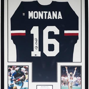 Joe Montana Signed Authentic San Francisco 49ers Pro Bowl Jersey Beckett BAS COA Authenticated Professionally Framed Super Bowl Photo 34x42