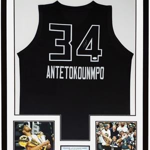 Giannis Antetokounmpo Signed Milwaukee Bucks NBA All Star Game Jersey JSA COA Authenticated - Framed & 2021 Championship Photo