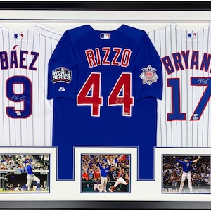 Kris Bryant Anthony Rizzo & Javier Baez 3x Signed Chicago Cubs 2016 World Series Jersey Fanatics MLB COA - Professionally Framed 60x40