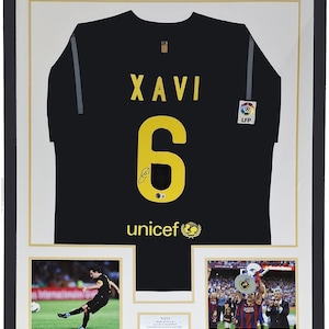 Xavi Signed Authentic Nike FC Barcelona Jersey - Beckett BAS COA Authenticated - Professionally Framed and Trophy Photo and Plate 34x42