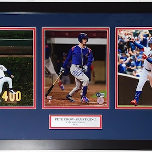 Pete Crow Armstark signierte Chicago Cubs 3 8x10 Fotoset - Beckett BAS COA authentifiziert - Professionell gerahmt und Platte 34x18