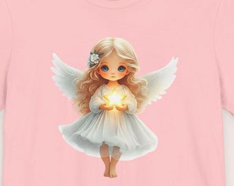 Watercolor Angel Girl Holding Light T-Shirt | Cute Fairy Illustration Tee