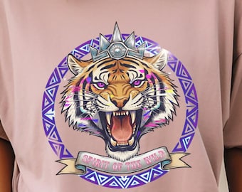 Spirit of the Wild Tiger T-Shirt  Bold Garment-Dyed Tiger Graphic Tee Vintage 90s Fierce Tiger Shirt Women Retro Men Animal Lover Gift