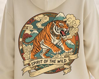 Vintage Japan Hoodie, Tiger Hoodie, Spirit Of The Wild, Tiger Graphic Hoodie, Japanese Hoodie, Japanese Aesthetic, Japanese Tiger Hoodie