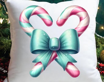 Christmas Bow Candy Cane Png,Colorful Coquette Glitter Christmas Candy Cane Png,  Glitter retro Christmas png,Pastel png,sublimation designs