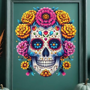 Flower Sugar Skull png, Dia De Los Muertos, Mexican Halloween, Halloween png, Dead Day party, Colorful Sugar Skull, Digital Download png