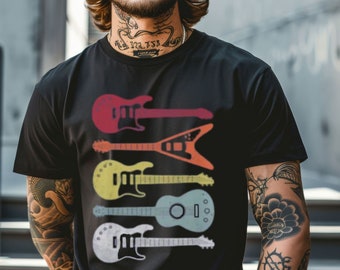 Vintage Guitar Set T-Shirt, Classic Rock Star Style, Electric Guitar Tee, Retro Old School Rock and Roll Shirt, Hard Rock Music Lover Tee