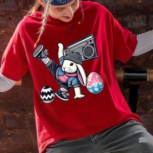 Unique Hip Hop Bunny Breakdancing T-shirt, Vintage Urban Bunny Breaking Tee, BBoy Easter Bunny Shirt, Unisex Shirt, Retro B-Boy Breakin Tee
