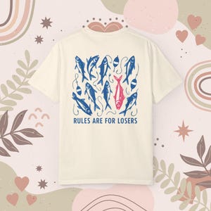 Crew Neck T Shirts Rules Are for Losers Fish Illustration T-Shirt  Oversized Unisex Short Sleeves Casual Loose Wash Solid Basic Tee Tops