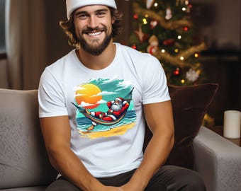 Santa Claus Beach PNG, Tropical Christmas Santa PNG, Santa Claus Clipart, Santa Summer Vacation, Beach Christmas PNG, Santa Hammock png