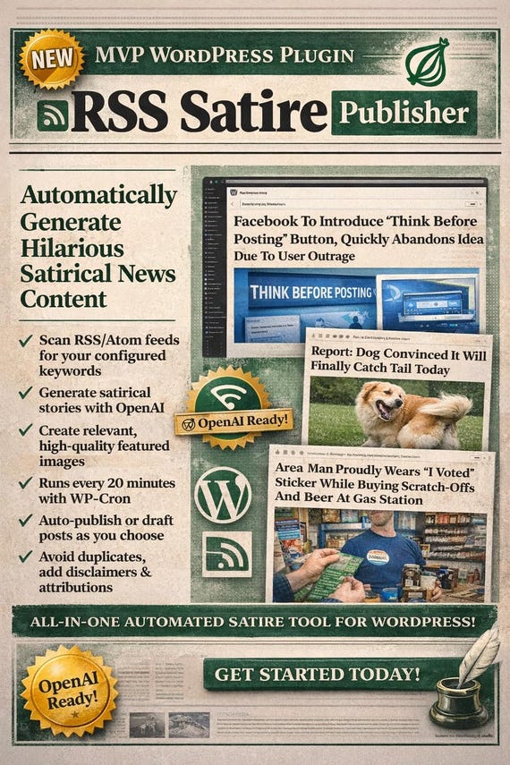 RSS Satire Publisher – WordPress Plugin for Automated AI News & Content Generation