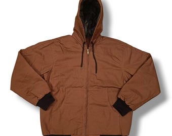 Chaqueta de lona marrón vintage Y2K con un toque de ropa de trabajo.