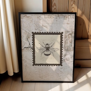 Bee Print, Insect Digital Art, Vintage Nature Print, Honey Bee Drawing, Botanical Wall Art, Digital Download Home Decor