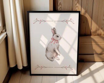Easter Bunny Watercolor Print, Pink Nursery Decor (Digital Download)