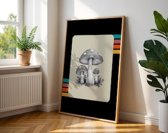 Mushroom Wall Art, Vintage Home Decor, Retro Digital Download