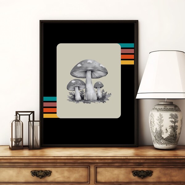 Wall Art Retro Mushroom Digital Download Vintage Funky Print Colorful Printable Decor