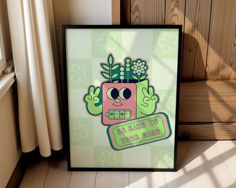 Groovy Mental Health Art Print, Retro Decor (Digital Download)