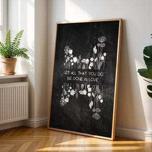 Bible Verse Wall Art, Black and White Scripture Print, Christian Home Decor, Chalkboard Floral Design