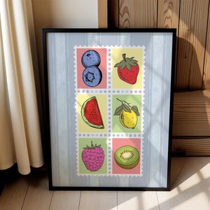 Boho Fruit Stamp Print: Vintage Kitchen Wall Art (Digital Download)