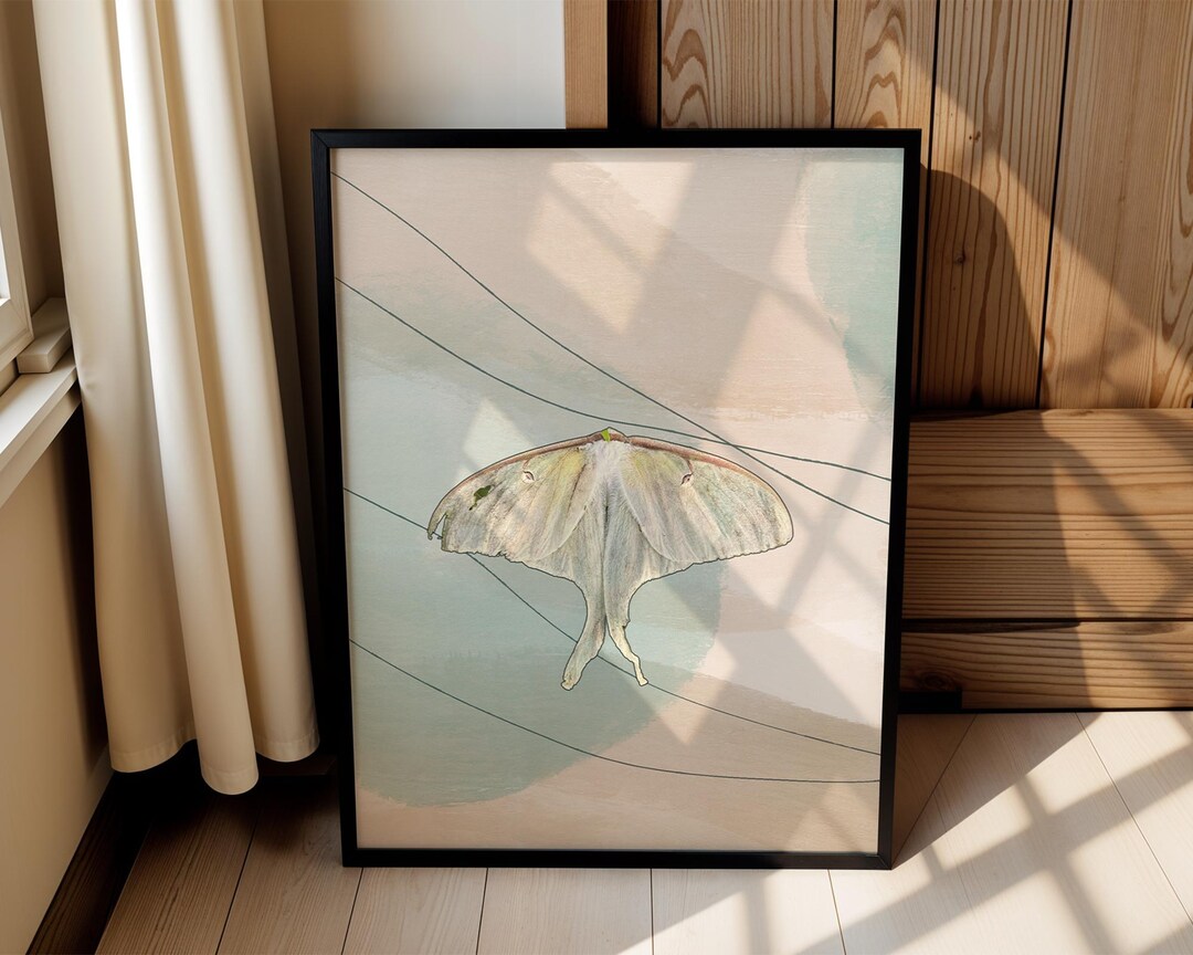 Luna Moth Art Print: Beige Boho Home Decor (digital Download) - Etsy
