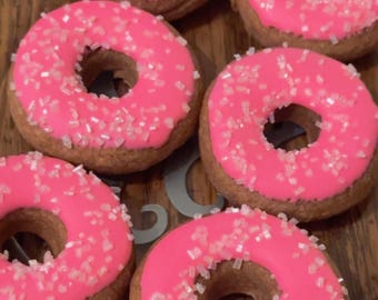 Valentine’s Day Donuts - Peanut Butter - Homemade Dog Treats - Dozen Donuts - Pink with White Sprinkles