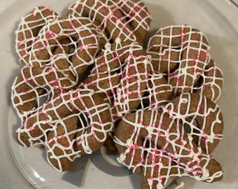 PRETZEL White Icing + Pink Sprinkles Homemade Peanut Butter Dog Treats (6)