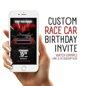 Race Car Animated Birthday Video Invitation: Muscle Car Theme (Digital Download)