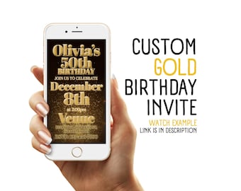 Custom Gold Birthday Video Invitation: Personalized Digital Invite (Digital Download)