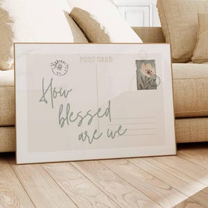 Blessed Print, Trendy Christian Wall Art, Vintage Postcard Poster, Retro Christian Aesthetic, Sage Bible Scripture Decor, Digital Download