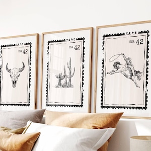 Retro Western Stamp Poster, Trendy Cowgirl Wall Art, Yallternative Print, Cowboy Aesthetic, Southwestern Decor, Set of 3, Digital Download