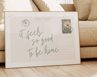Feels So Good To Be Home, Vintage Postcard Poster, Trendy Horizontal Print, Retro Apartment Aesthetic, Cute Girly Wall Art, Digital Download