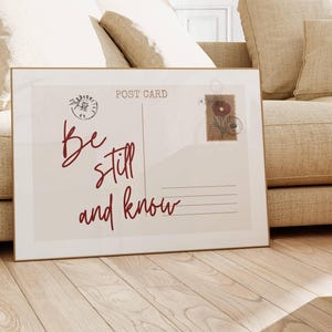Be Still And Know, Scripture Postcard Poster, Christian Wall Art, Retro Girly Print for Cute Christian Decor, Digital Download