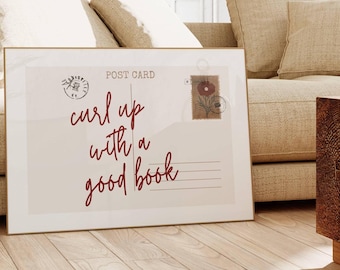 Cozy Book Postcard Print, Bookish Wall Art for Library Decor, Digital Download