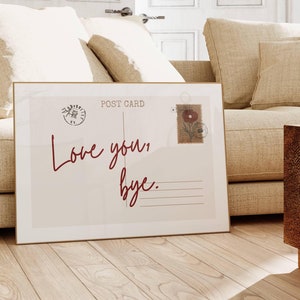 Love You Bye Print, Vintage Postcard Poster, Trendy Horizontal Wall Art, Retro Apartment Aesthetic, Cute Girly Decor, Digital Download