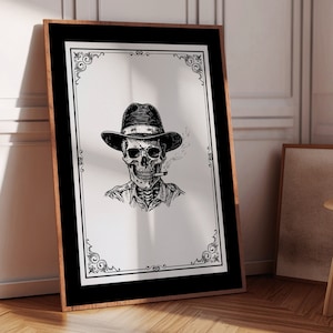 Trendy Skull Poster, Western Gothic Wall Art, Eclectic Skeleton Print, Modern Southwestern Decor, Abstract Western Wall Art Digital Download