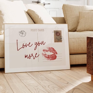 Love You More Print, Vintage Postcard Poster, Trendy Horizontal Wall Art, Retro Apartment Aesthetic, Cute Preppy Decor, Digital Download