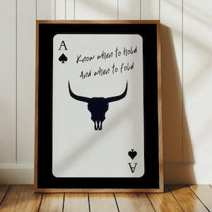 Western Gothic Print, Trendy Western Wall Art, Ace Playing Card Poster, Modern Southwestern Decor, Abstract Longhorn Art, Digital Download