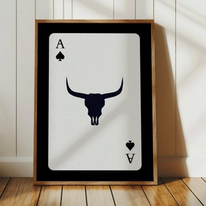 Western Gothic Wall Art, Ace of Spades Print, Bull Skull, Southwestern Poster, Texas Longhorn Decor, Trendy Playing Card, Cowboy Aesthetic