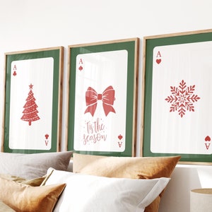Christmas Playing Card Wall Art, Trendy Holiday Print, Cute Christmas Aesthetic, Girly Christmas Decor, Set of 3 Posters, Digital Download