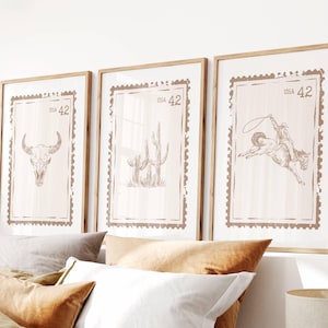 Retro Western Stamp Poster, Trendy Cowgirl Wall Art, Yallternative Print, Cowboy Aesthetic, Southwestern Decor, Set of 3, Digital Download