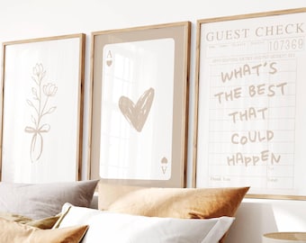 Neutral Trendy Set of 3 Prints, Coquette Wall Art for Girly Dorm Decor, Digital Download