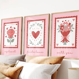 Valentine's Stamp Print Set of 3, Romantic Wall Art, Cute Valentine's Day Aesthetic, Girly Valentine Decor, Trendy Poster, Digital Print