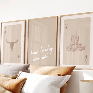 How Lucky Are We Set of 3, Retro Western Wall Art, Trendy Cowgirl Print, Modern Southwestern Decor, Apartment Aesthetic, Digital Download
