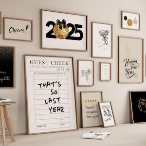New Year's Eve Decor 2025, Trendy Cheers Print, NYE Party Decoration, Modern Bar Cart Wall Art, Happy New Year Poster, Set of 15 Digital Art