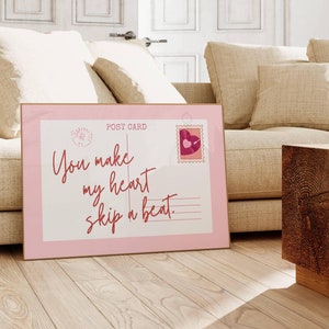 Valentine's Postcard Print, Romantic Wall Art, Girly Valentine's Day Aesthetic, Cute Galentine Decor, Trendy Love Poster, Digital Download