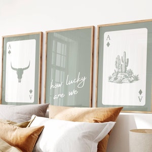 How Lucky Are We Set of 3, Retro Western Wall Art, Trendy Cowgirl Print, Modern Southwestern Decor, Apartment Aesthetic, Digital Download