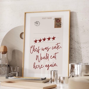 Chef Was Cute Print, Retro Kitchen Wall Art, Vintage Postcard Poster, Trendy Print, Girly Kitchen Aesthetic Decor, Quote Digital Download