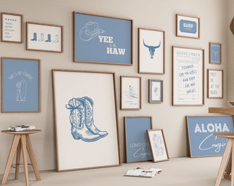 Coastal Cowgirl Gallery Wall Art, Set of 15, Trendy Dorm Decor, Girly Western Prints, Aloha Cowgirl, Beachy Ocean, Digital Download
