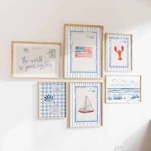 Coastal Gallery Set of 6 Prints, Girly Coastal Wall Art, Coastal Grandmother & Fisherman Aesthetic for Beachy Home Decor, Digital Download